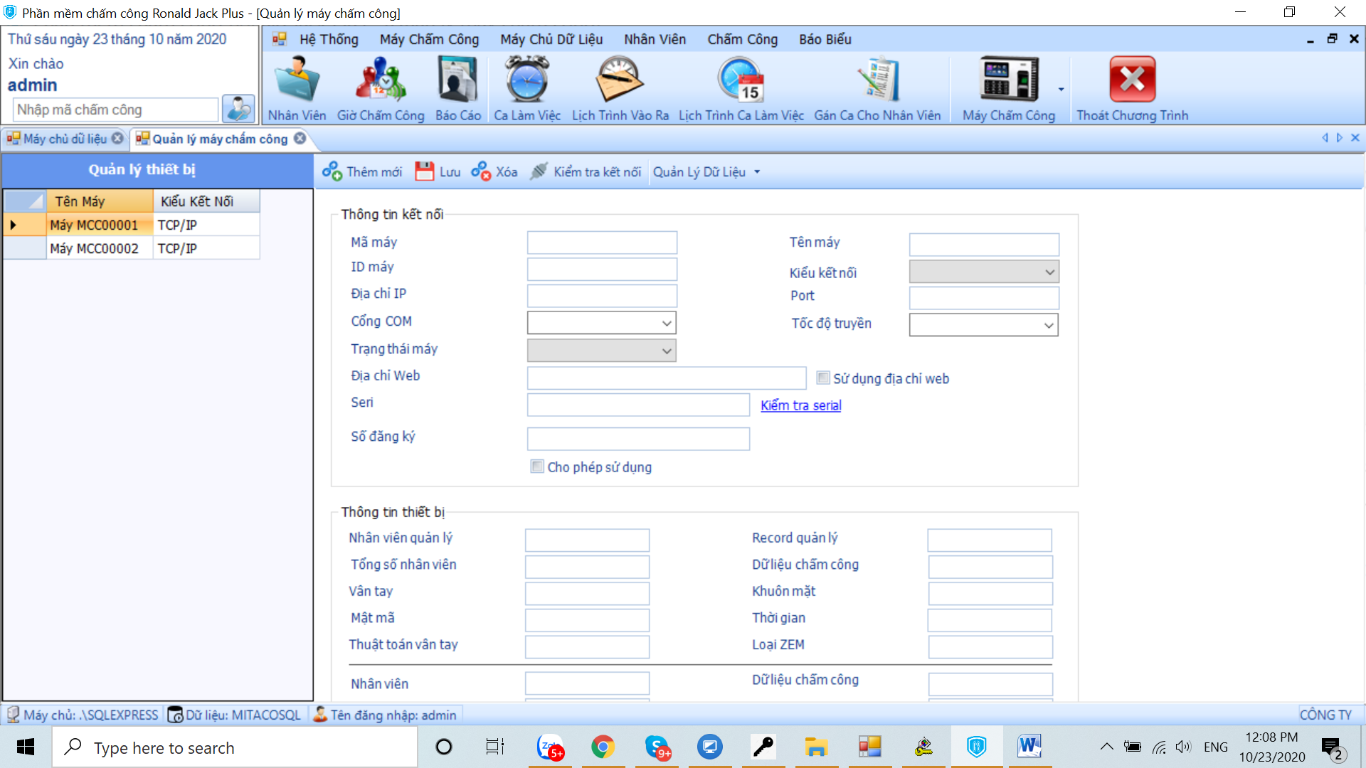 Phần mềm chấm công Ronald Jack Pro 1 1